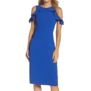 NWOT Maggy London Royal Blue Cold Shoulder Ruffle Dress